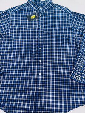 Roundtree & Yorke Men's LS Shirt, Sz. XLT, 100% Cotton, Blue/Blk Plaid, NWT
